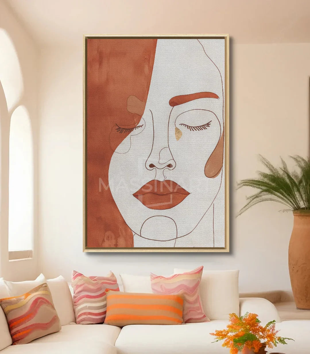 Decoración de salón contemporáneo con cuadro de retrato femenino Pensive Calm