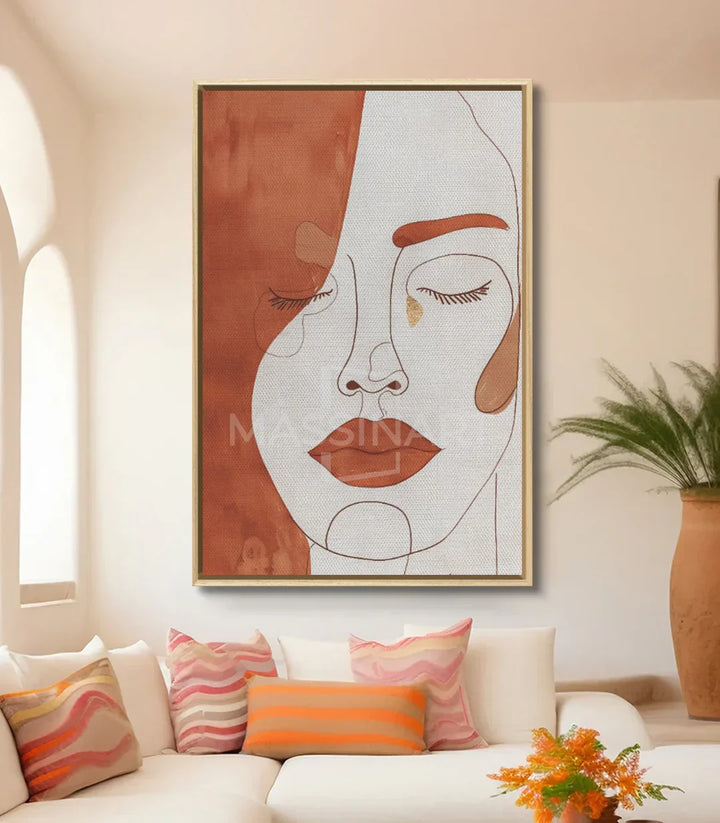Decoración de salón contemporáneo con cuadro de retrato femenino Pensive Calm
