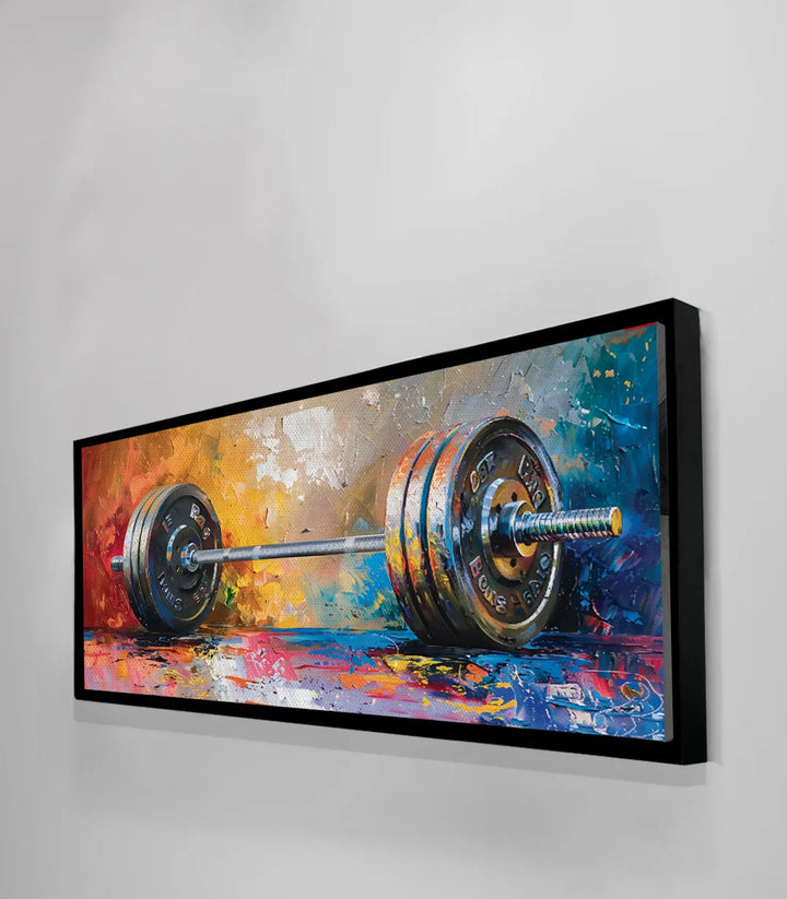 Cuadro Barbel mancuernas fitness detalle colores expresionistas Massinart