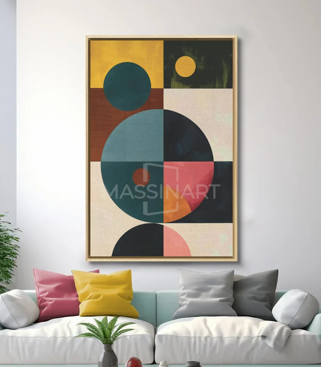 Decoración interior contemporánea — arte abstracto círculos y cuadrados minimalista Massinart