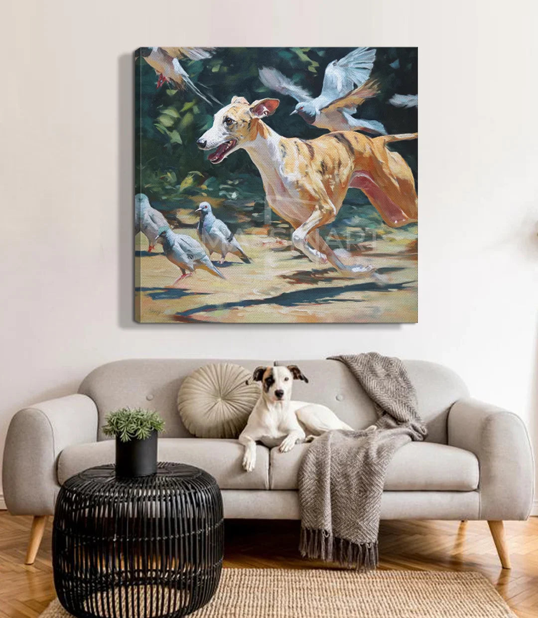 Cuadro Chasing Freedom en salón con decoración natural — Massinart