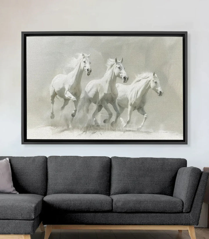 Cuadro Gentle Souls caballos blancos estilo minimalista — Massinart