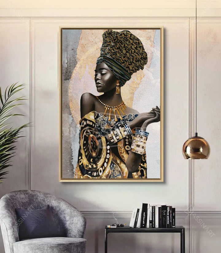 Cuadro reina africana en salón moderno decoración pared Massinart