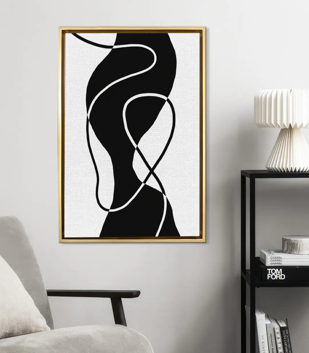 Cuadro Black Fluidity en salón moderno — decoración mural minimalista Massinart