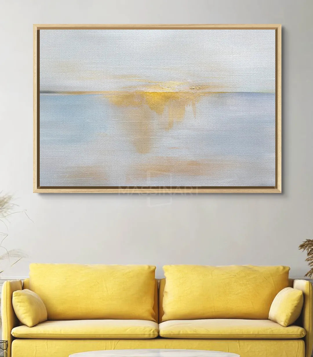 Decoración interior con Sea Sunrise sobre sofá amarillo — Massinart
