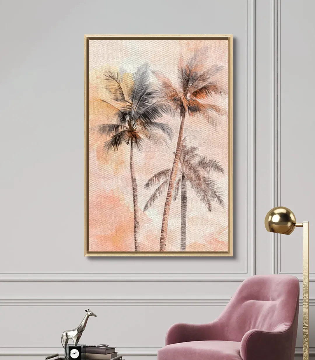 Detalle de colores rosa empolvado y beige cálido del cuadro Tripalm — Massinart