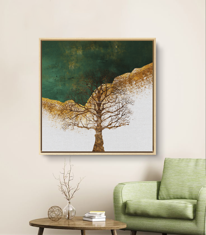 Decoración interior contemporánea con cuadro árbol dorado Massinart