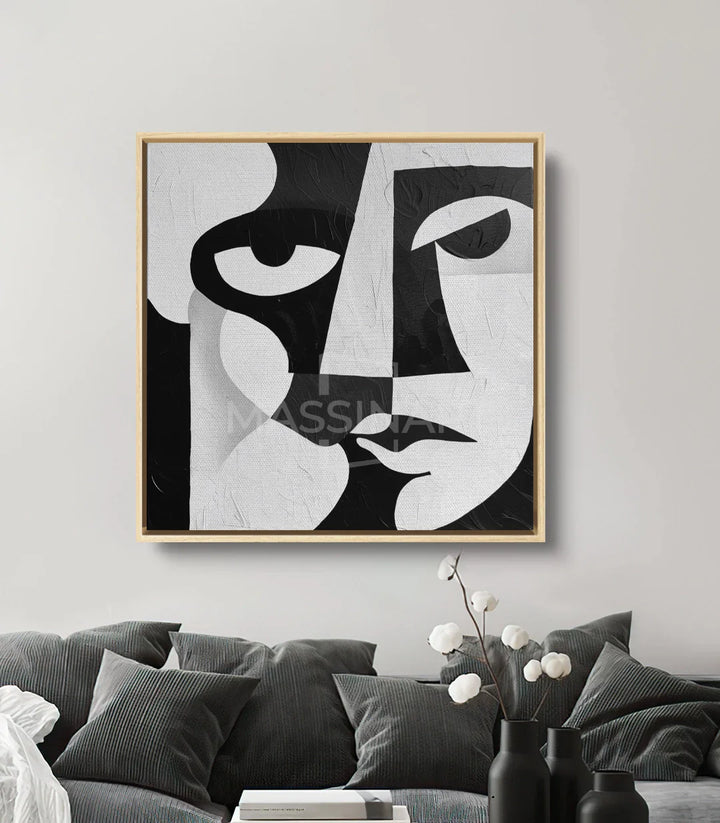 Cuadro Visora en decoración de interior, pared de salón en blanco y negro estilo contemporáneo, Massinart