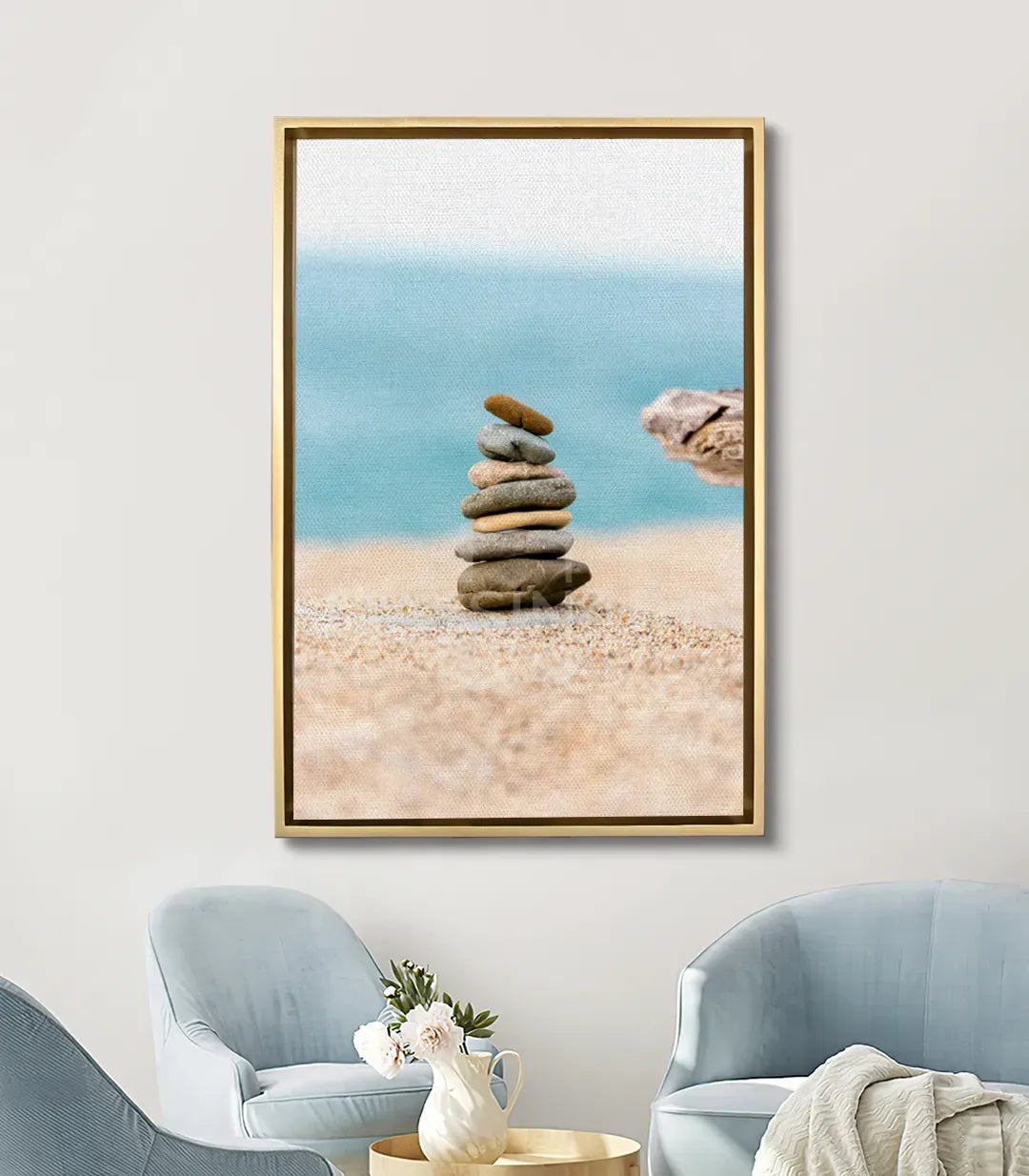 Cuadro Stone Balance en salón moderno — decoración mural zen sobre sofá, ambiente relajante, Massinart
