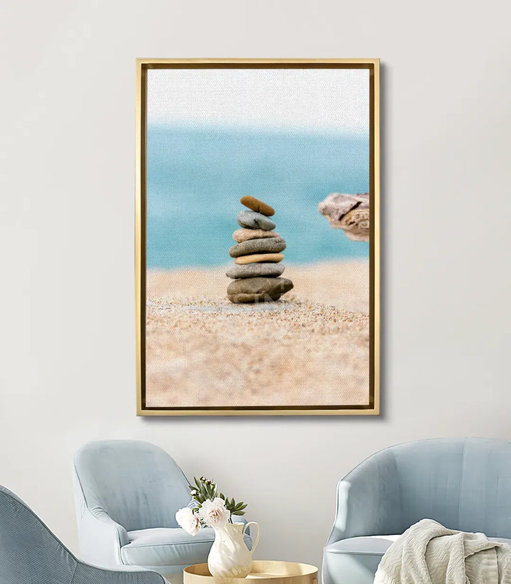 Cuadro Stone Balance en salón moderno — decoración mural zen sobre sofá, ambiente relajante, Massinart