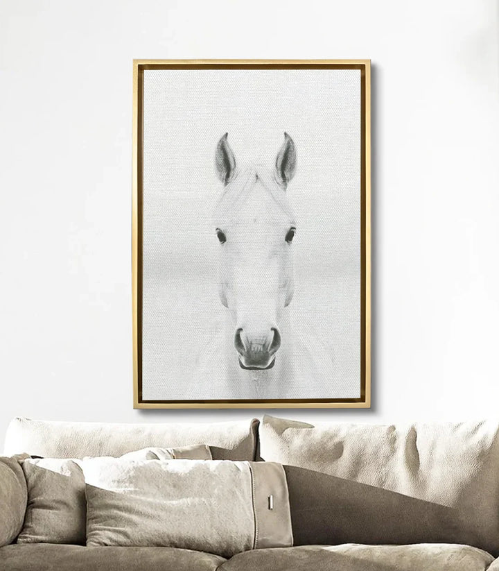Cuadro Innocence caballo blanco en salón moderno — decoración de pared Massinart