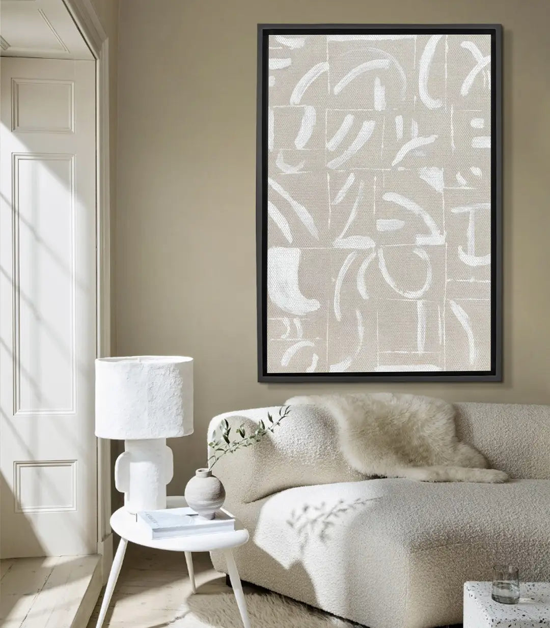 Cuadro Quiet Motion abstracto en beige y blanco con formas geométricas depuradas — Massinart
