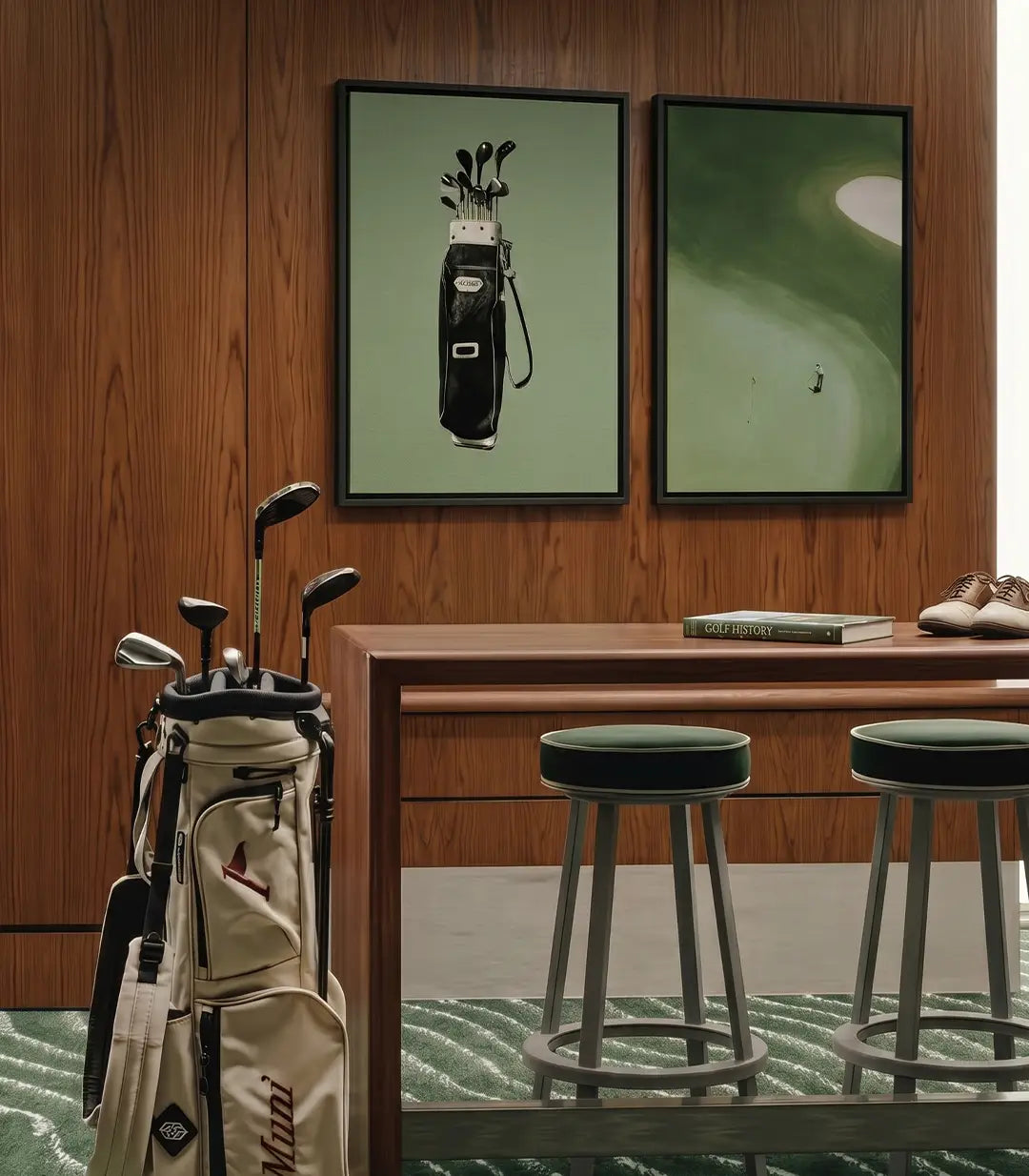 Detalle del cuadro Golf Mirage con degradados verdes y composición cinemática sobre lienzo canvas