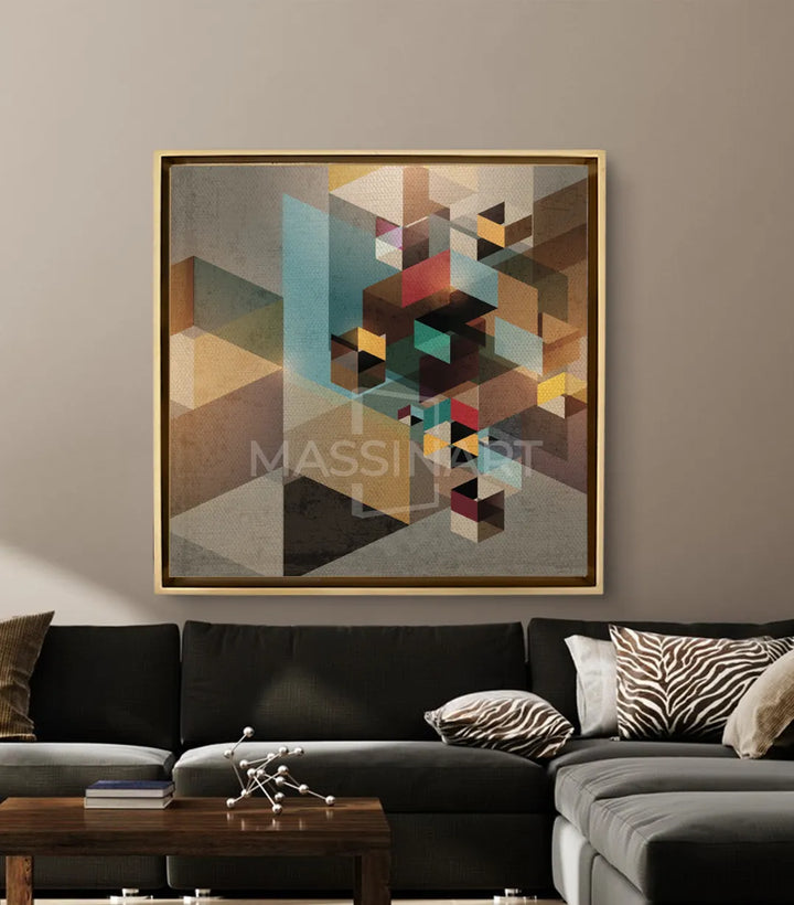 Cuadro geométrico cubista en salón moderno — decoración pared Massinart