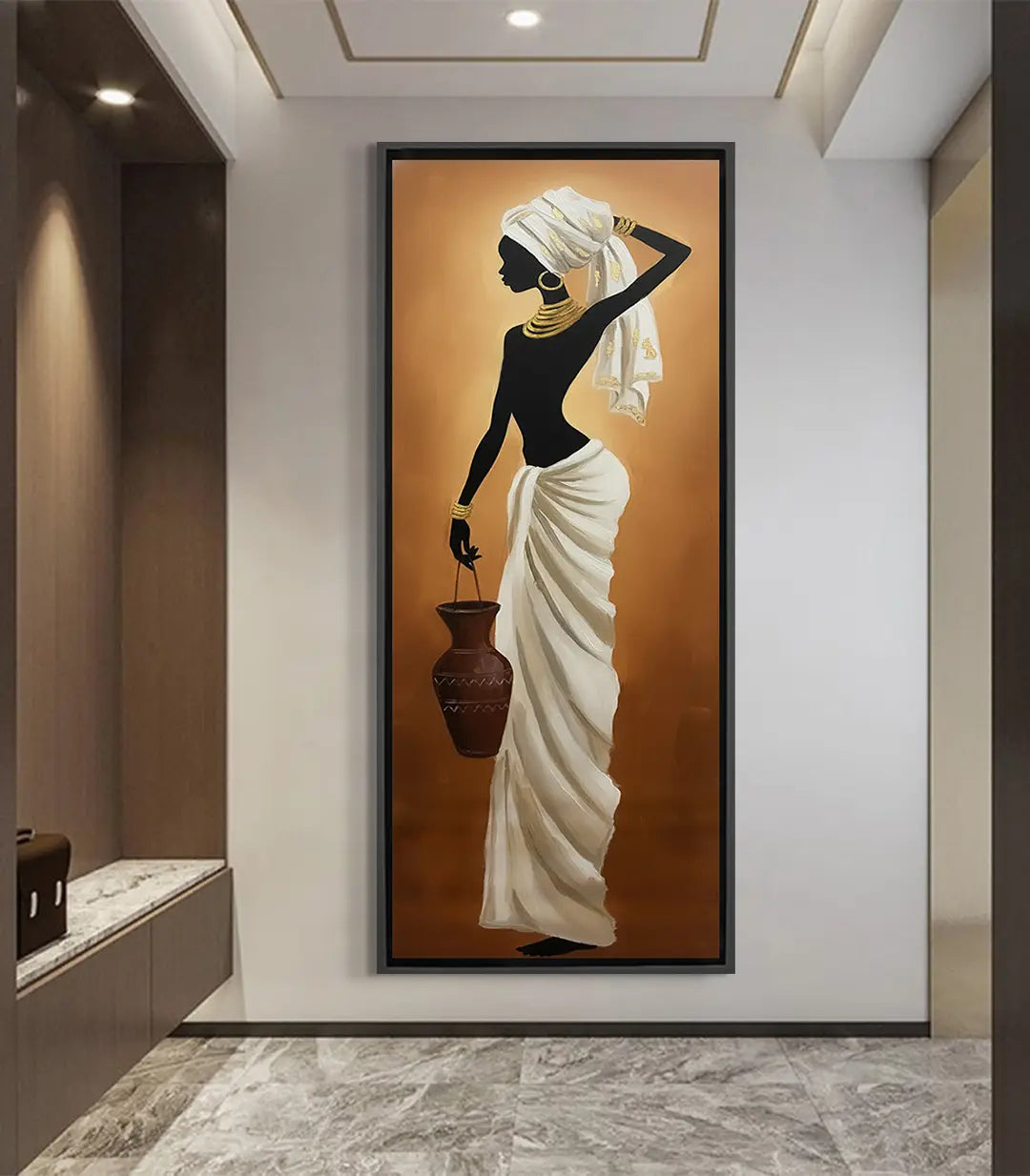 Cuadro Proud Stance retrato mujer africana silueta elegante tonos marrón y ocre Massinart
