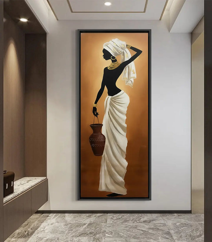 Cuadro Proud Stance retrato mujer africana silueta elegante tonos marrón y ocre Massinart