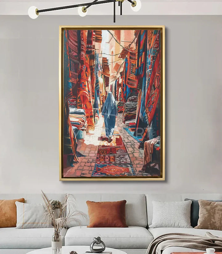Cuadro de medina marroquí en un salón moderno — Massinart
