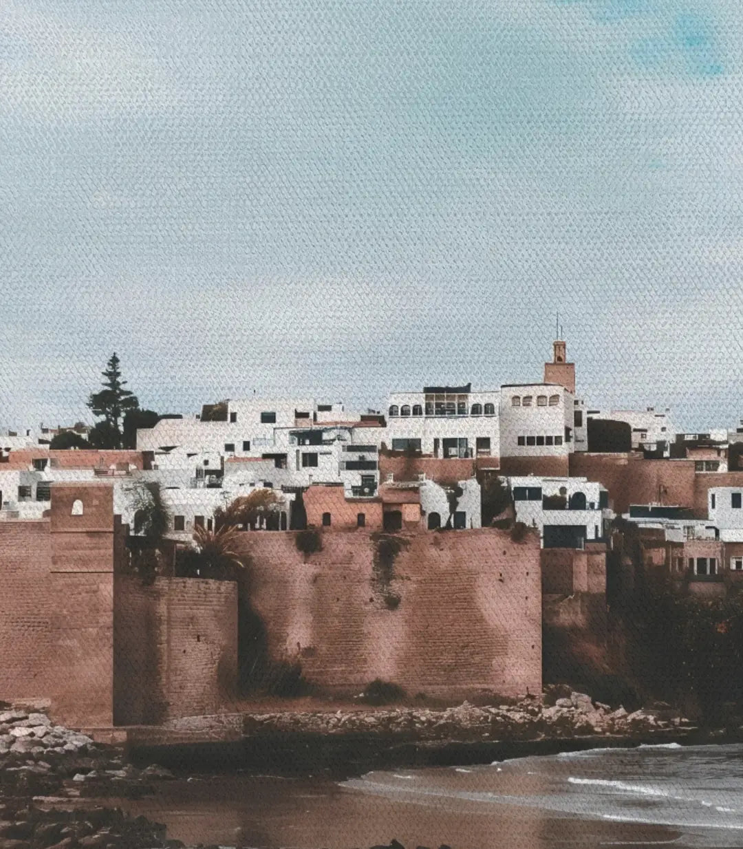 Cuadro Kasbah Rabat en decoración de salón moderno con tonos cálidos