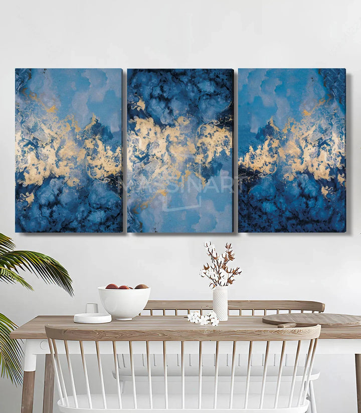 Cuadro abstracto tríptico paisaje bosque en decoración interior elegante — Massinart
