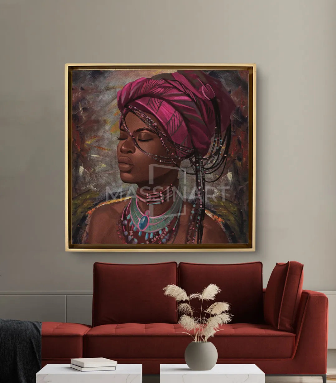 Cuadro mujer africana en salón moderno, decoración mural contemporánea Massinart