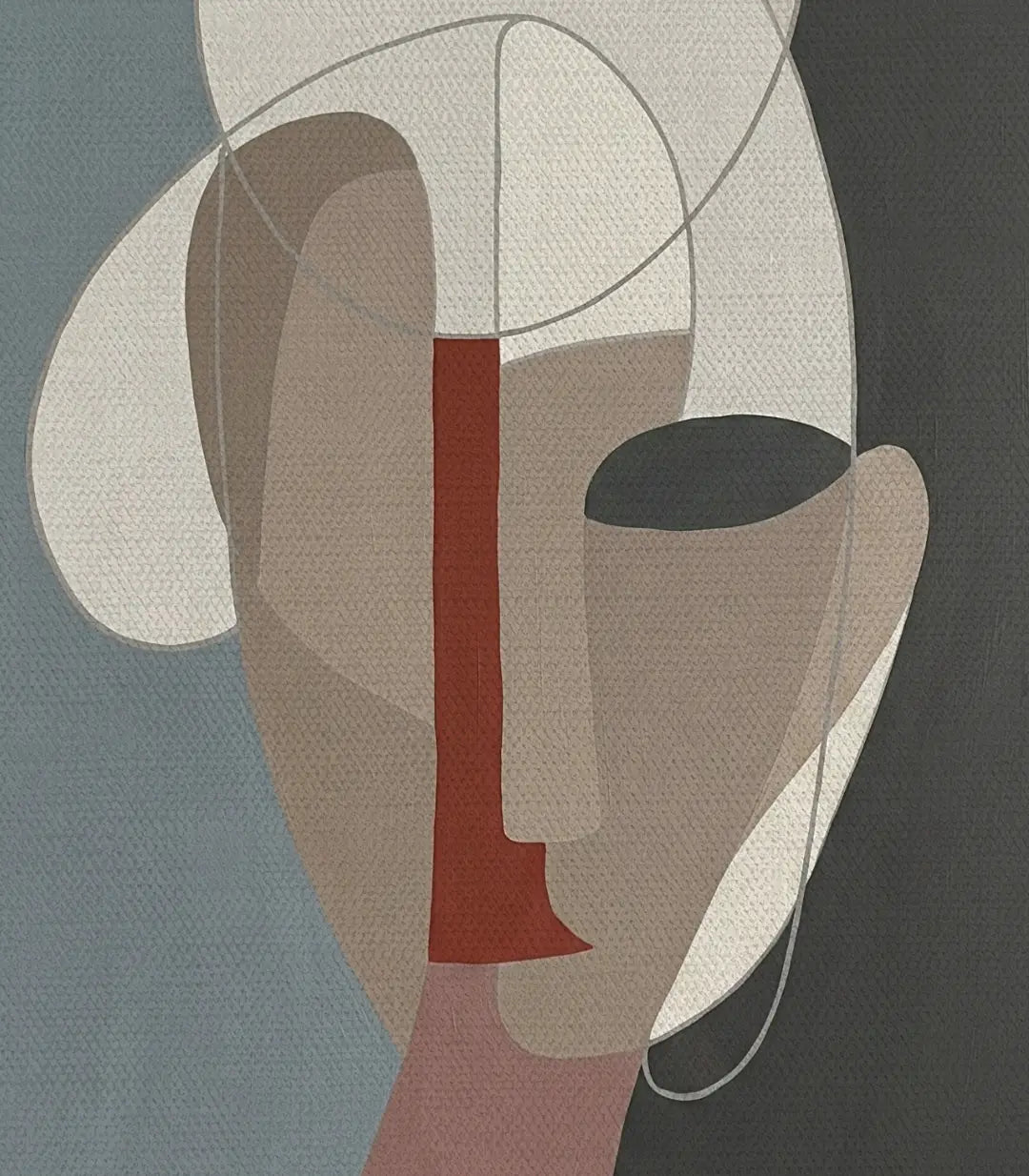 Cuadro díptico retrato femenino geométrico sobre pared de salón contemporáneo