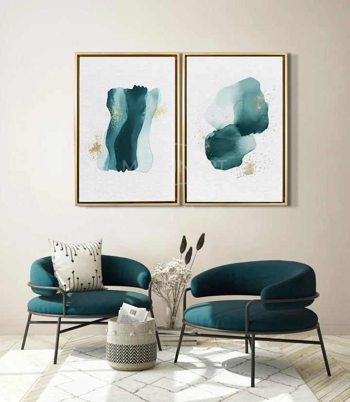 Díptico Verde en salón moderno decoración contemporánea Massinart
