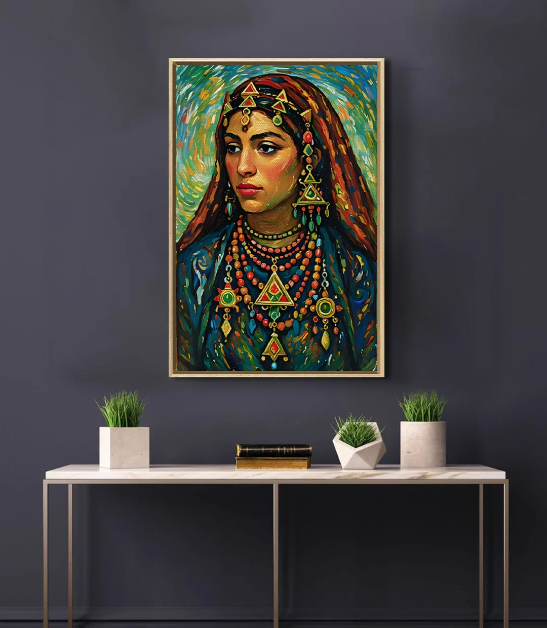 Cuadro Sousia en dormitorio retrato mujer marroquí decoración mural Massinart