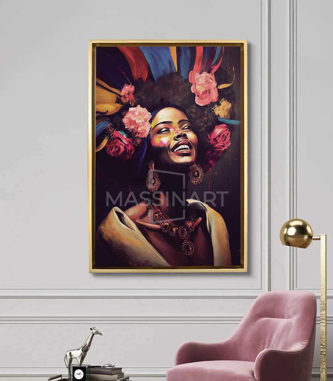 Cuadro pop-art retrato mujer en salón moderno decoración mural Massinart