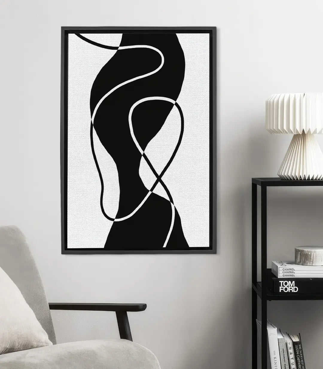Cuadro Black Fluidity abstracto — formas fluidas en negro y blanco Massinart
