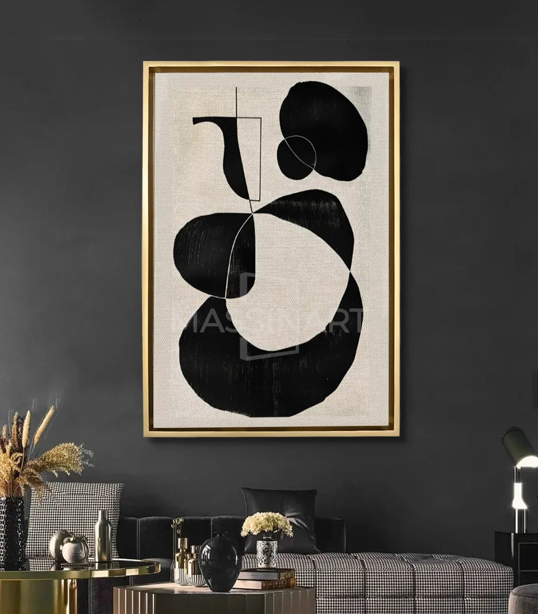 Cuadro Enigma en salón moderno gris decoración contemporánea Massinart