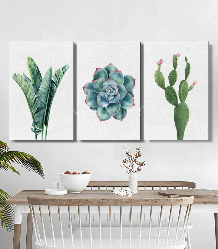 Cuadro tríptico Cactus en salón moderno — decoración mural minimalista Massinart