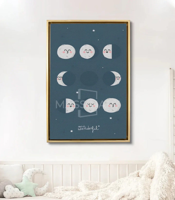Cuadro Mr Wonderful Massinart — ambientación en habitación de bebé con luna sonriente