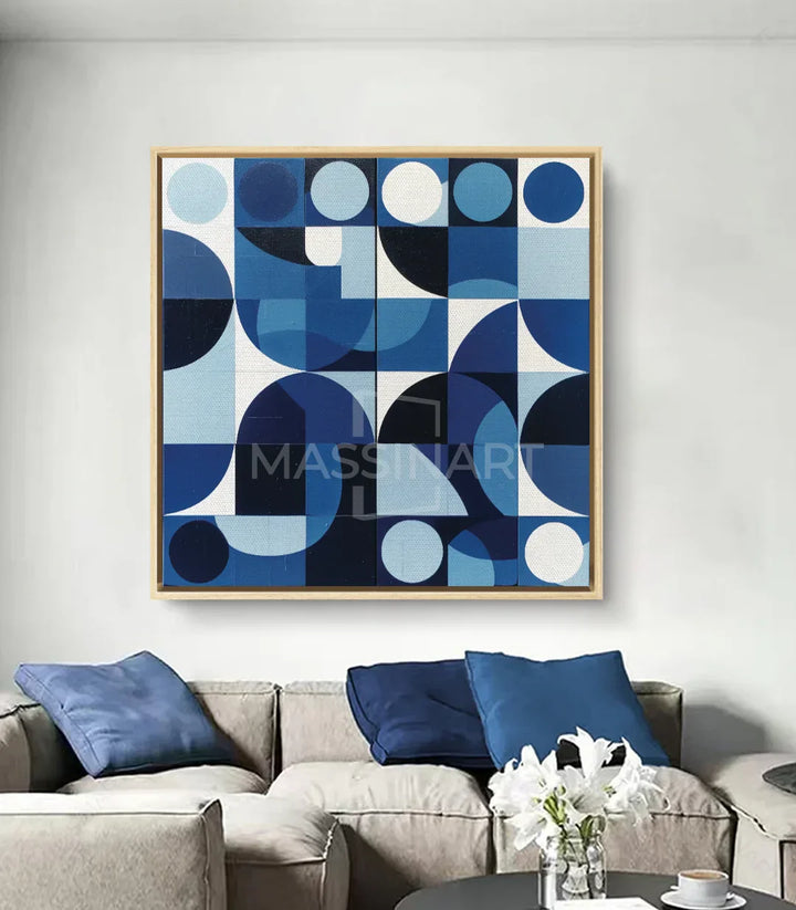 Cuadro Loops en dormitorio Massinart — arte geométrico en interior contemporáneo