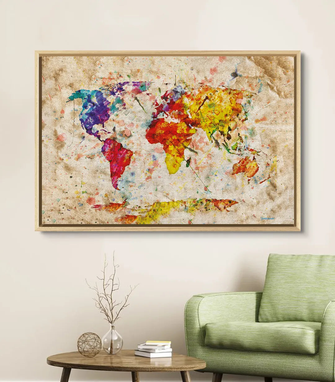 Decoración de escritorio con cuadro mapa del mundo colorido — Massinart