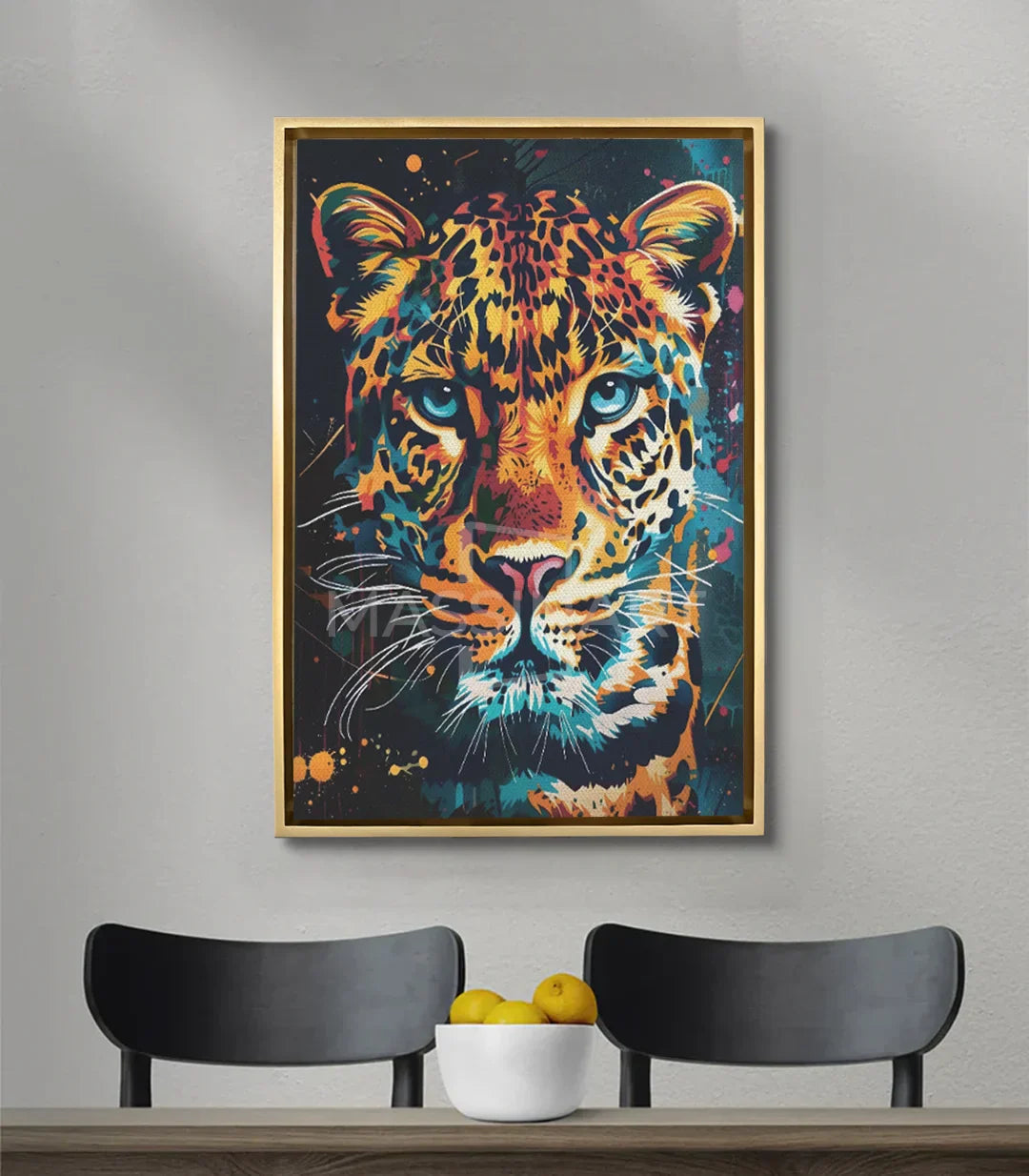 Cuadro felino pop-art en salón moderno — decoración pared Massinart