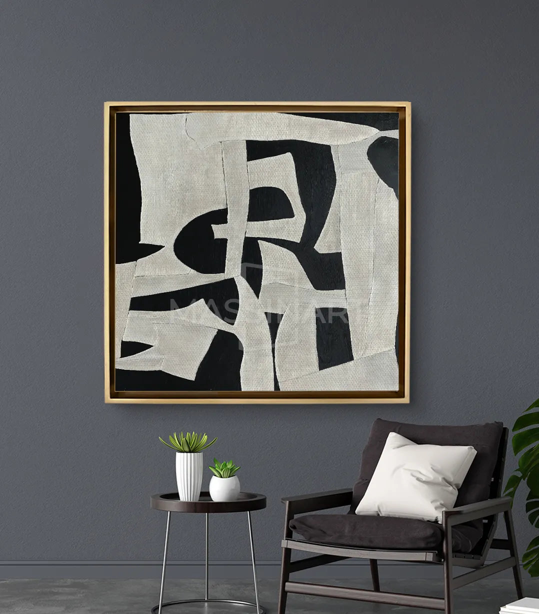 Cuadro Duality decoración salón moderno con lienzo abstracto en blanco y negro Massinart