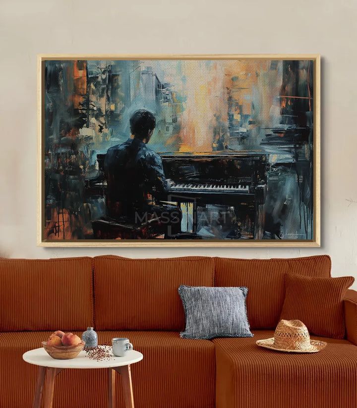 Cuadro The Pianist en interior moderno, arte mural expresionista para decoración de pared