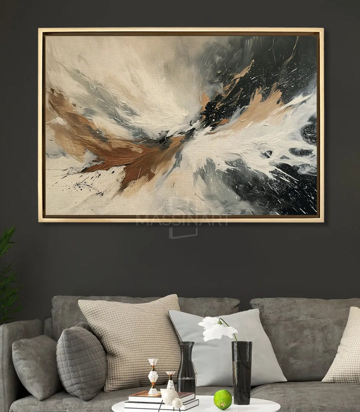 Cuadro Twilight sobre sofá gris en salón moderno, decoración mural minimalista — Massinart