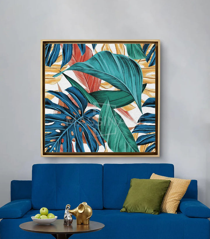 Cuadro Oxygen Massinart — detalle decoración salón moderno en tonos azules