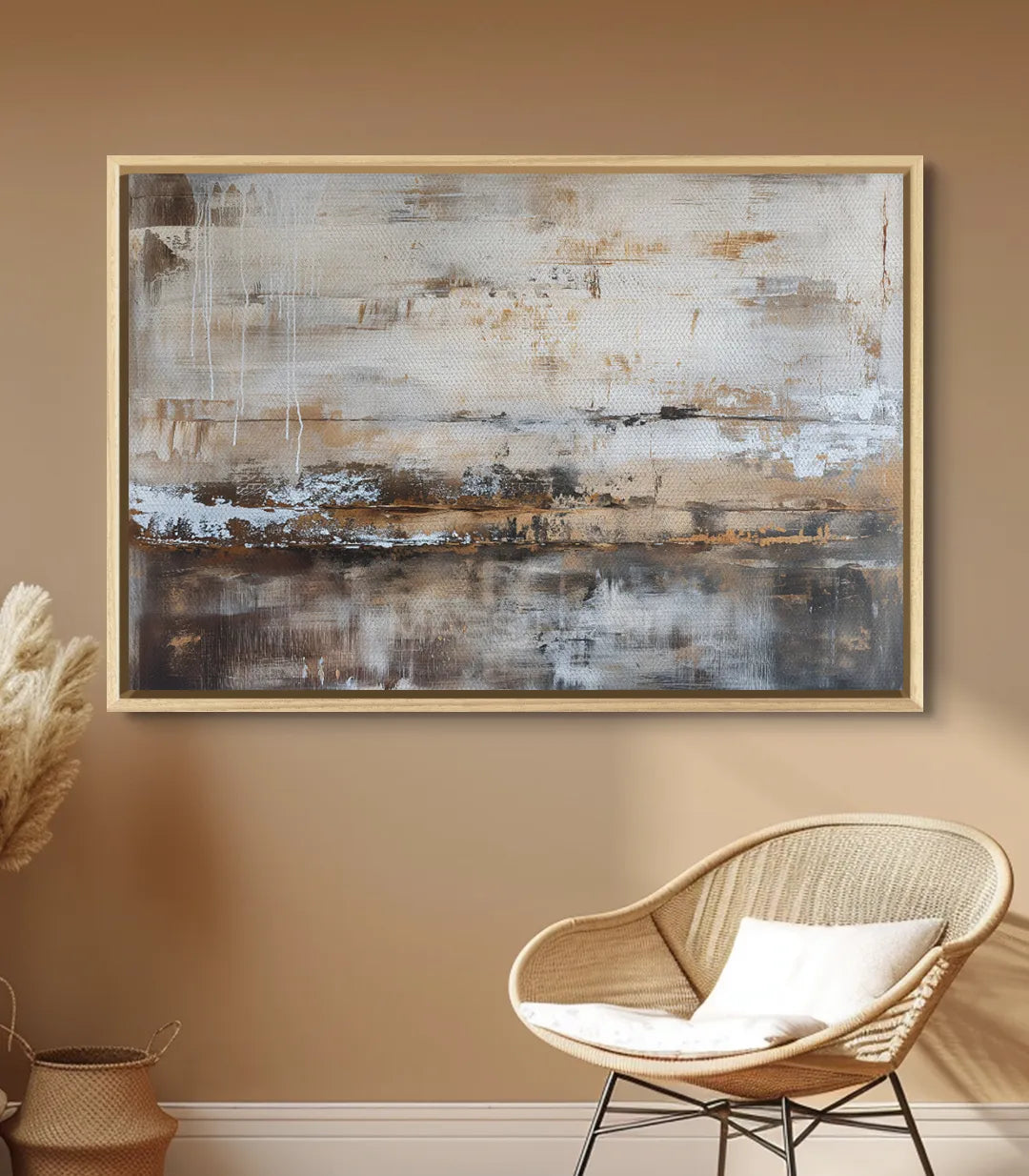 Cuadro abstracto Sepia integrado en decoración de dormitorio contemporáneo Massinart