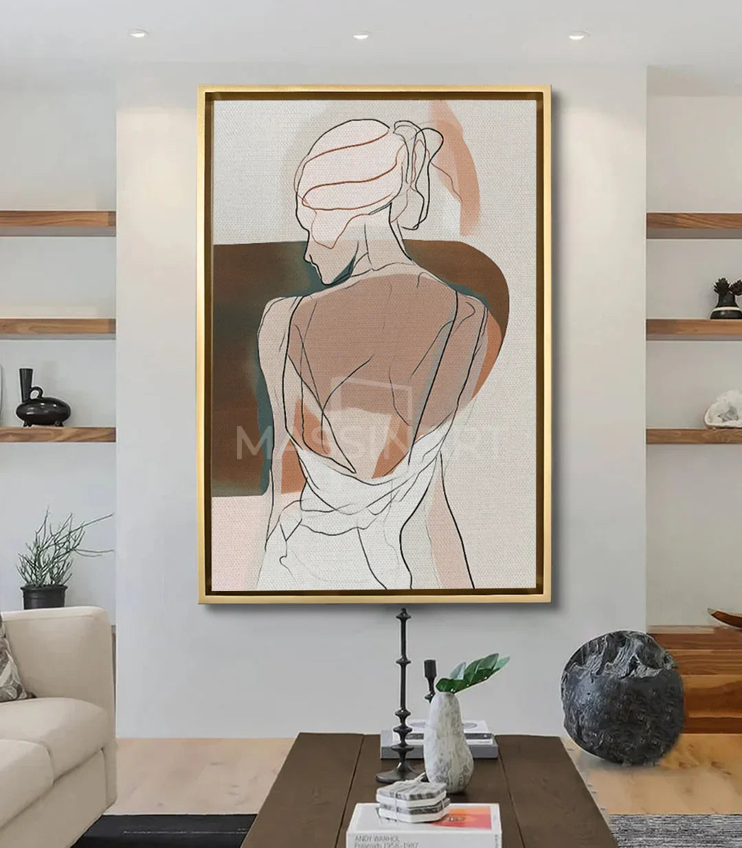 Cuadro Timid en salón moderno — retrato femenino minimalista decoración interior Massinart