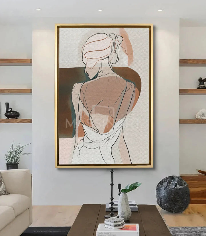 Cuadro Timid en salón moderno — retrato femenino minimalista decoración interior Massinart