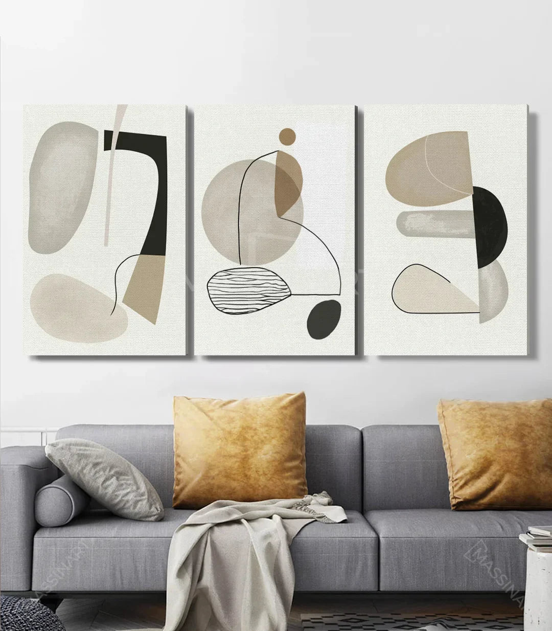 Cuadro geométrico composición depurada en beige y taupe — Massinart