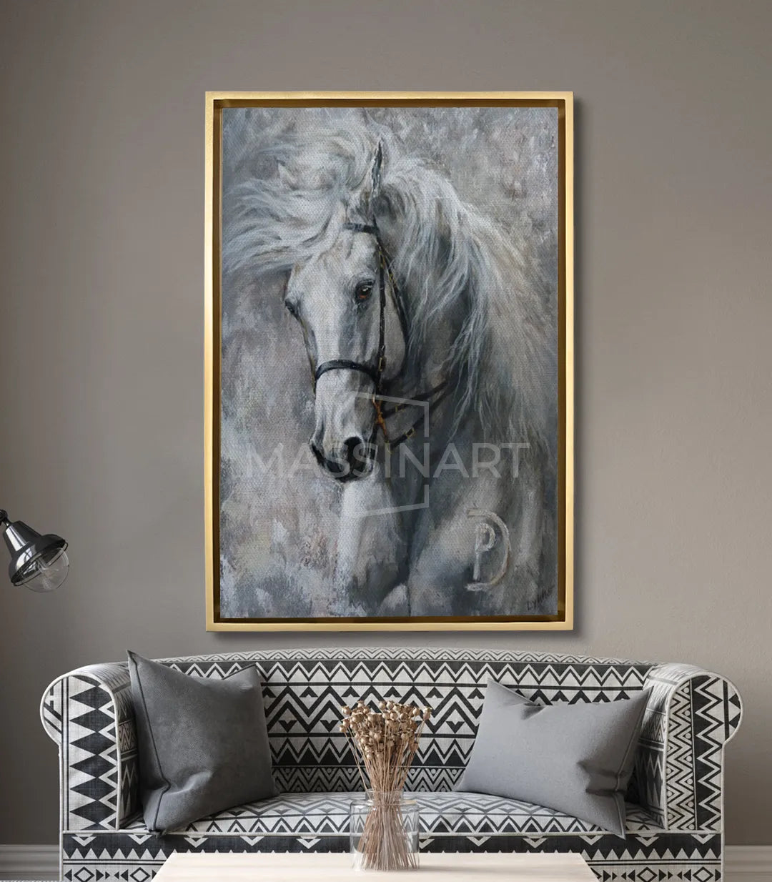 Cuadro retrato de caballo decoración salón moderno Massinart — ambientación interior