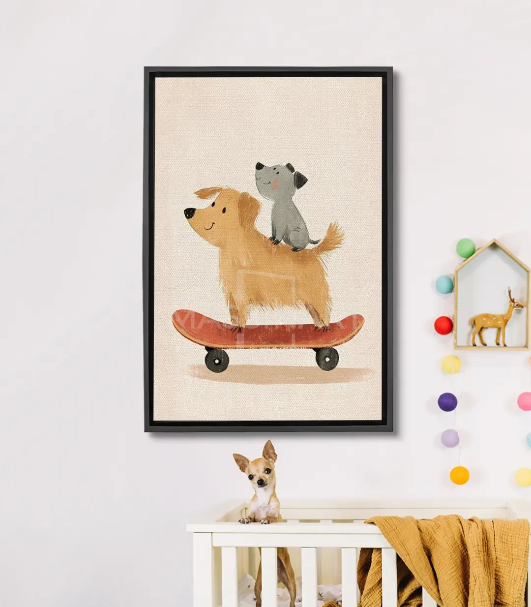 Cuadro Skate Dogs Massinart — perros en monopatín ilustración minimalista fondo beige
