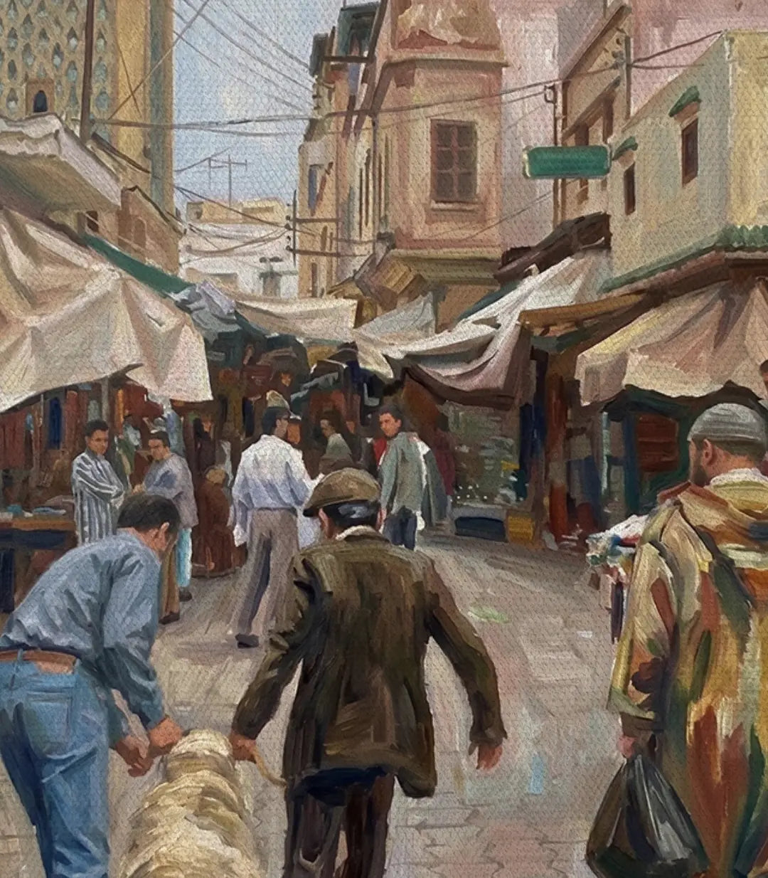 Primer plano de la impresión de alta resolución del cuadro Souk Motion, detalle de colores y texturas