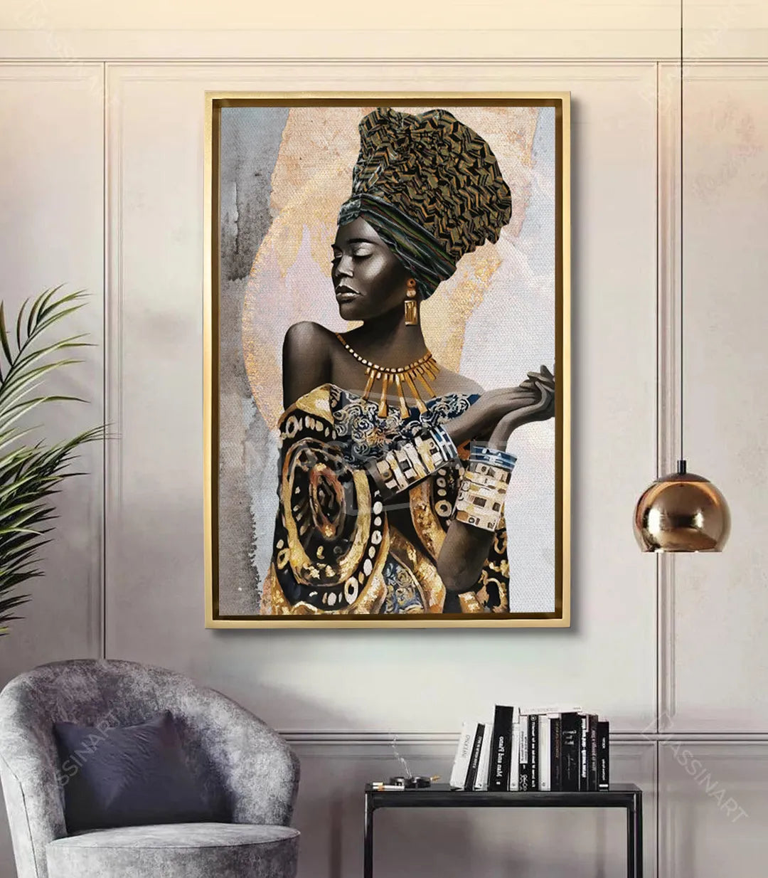 Cuadro African Queen decoración mural interior con mobiliario contemporáneo Massinart