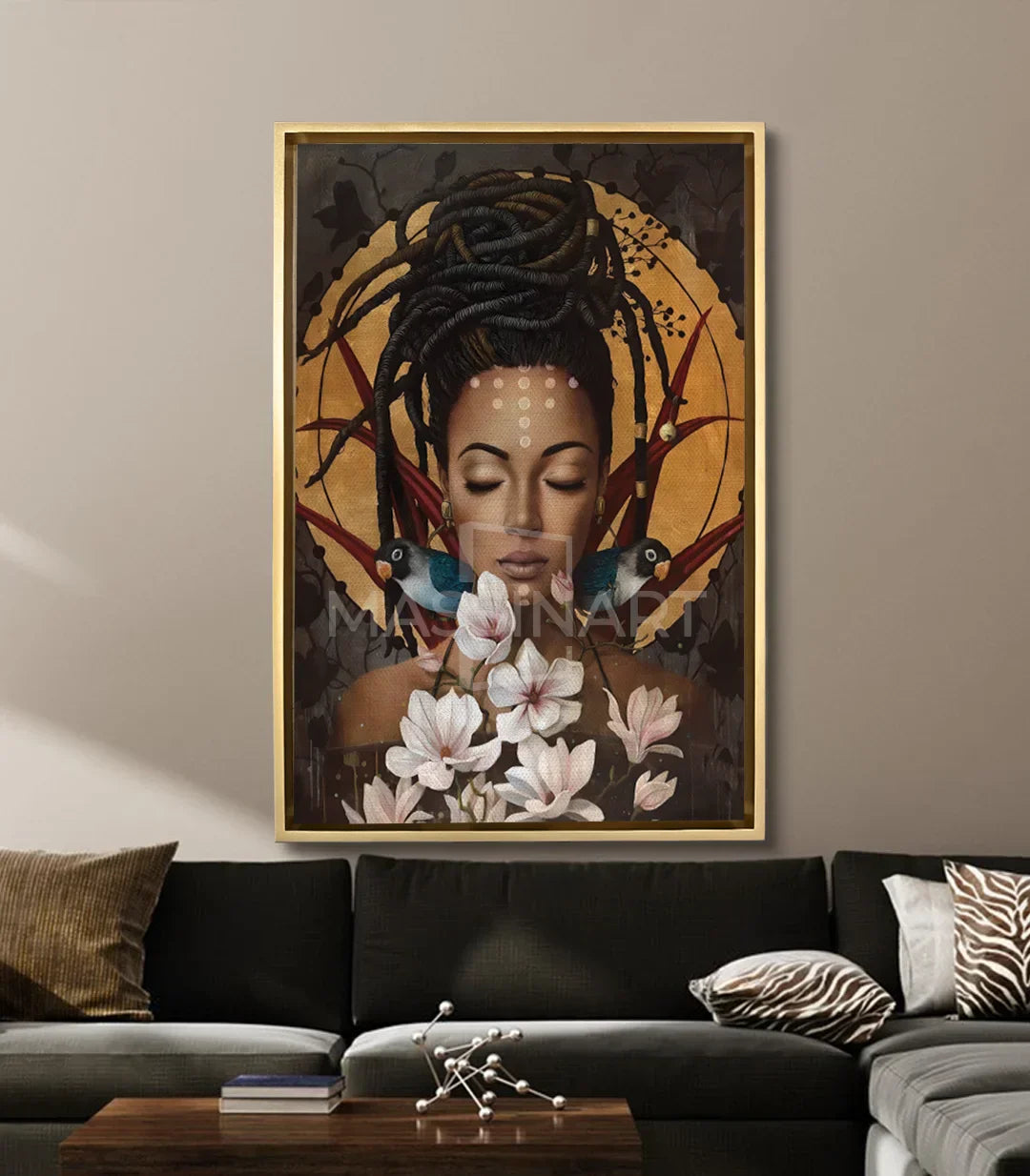 Cuadro Relief en salón moderno — retrato femenino decoración mural Massinart