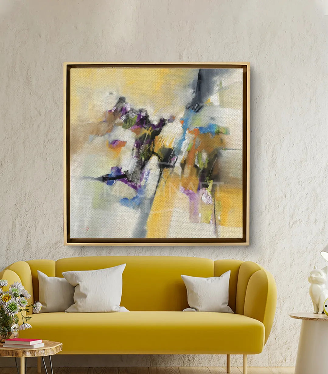 Mirage — cuadro abstracto con degradados ocre, dorado y azul profundo | Massinart