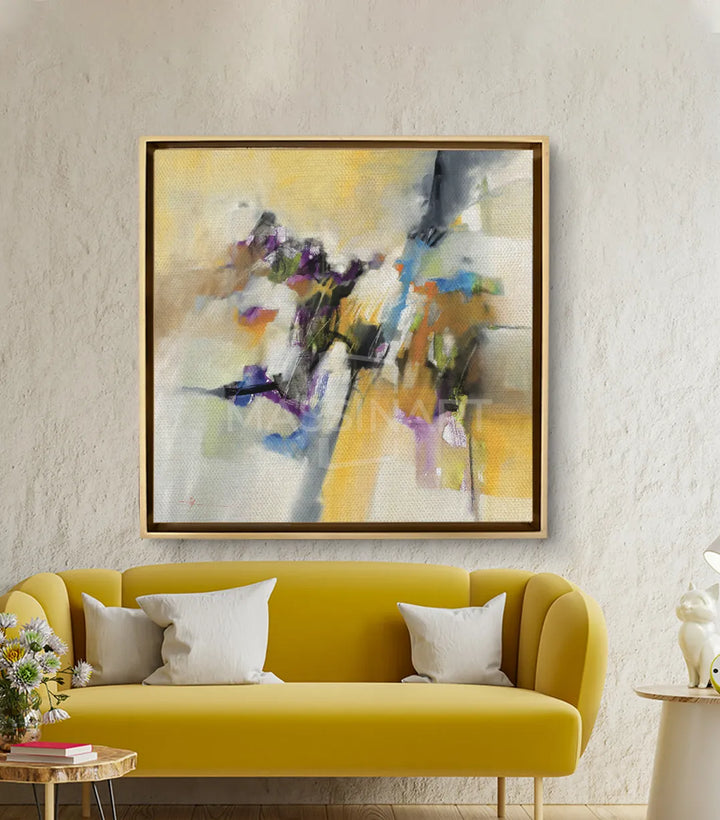 Mirage — cuadro abstracto con degradados ocre, dorado y azul profundo | Massinart